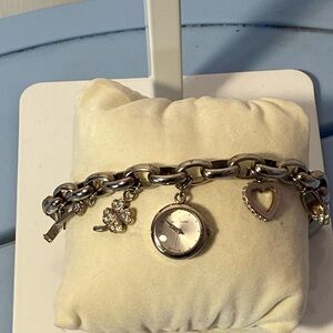Vintage Anne Klein AK Women's Charm Bracelet Watch with working clock charm